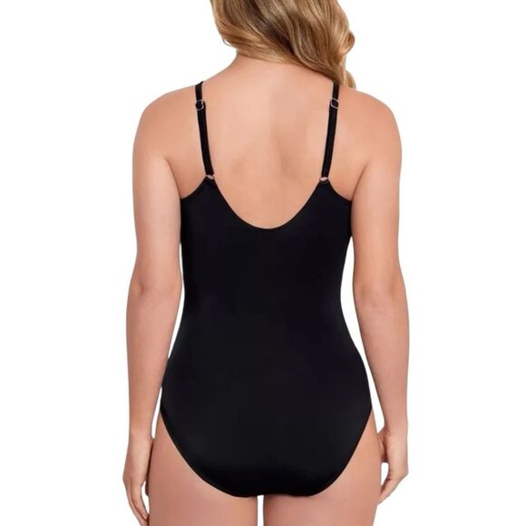 NWT Swim Solutions | Blue Black Tummy Control Draped High Neck Swimsuit 8 - Picture 3 of 10